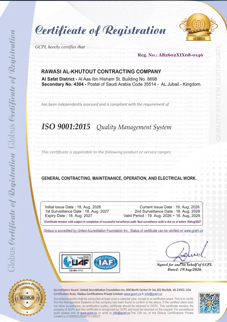 ISO 9001:2015 Quality Management System — Rawasi Al-Khutout Contracting